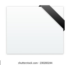 the blank white web banner with blank black ribbon / the blank banner with ribbon / the sheet of paper