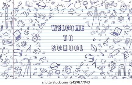 Blank white worksheet exercise book and welcome to school vector design.