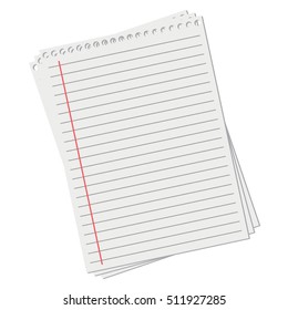 Blank white worksheet exercise book. Vector EPS 10 illustration.