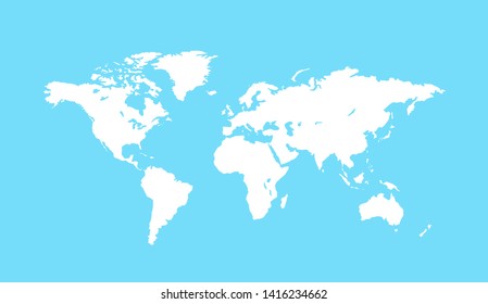 Blank white world map isolated on blue background. Planet Earth vector illustration. Worldmap template for website, design, cover, infographic.