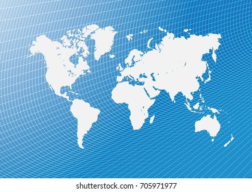 Blank white World map isolated on blue background. Flat Earth Graph World map illustration.Eps10