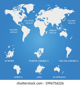 Blank white World map on blue background. Worldmap Vector