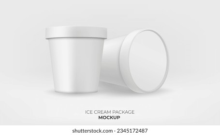 A blank white yogurt or ice cream container with a clear plastic lid set. The clean and glossy design is perfect for packaging mockups and product templates.