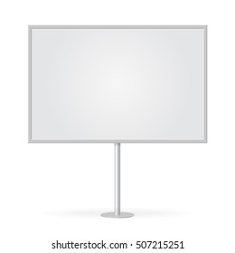 Blank Whiteboard With Empty Copy Space, Stand On One Bar Support. Mockup Board With Single Stand, In Vector. White Billboard With Frame For Message, Commercial Or Presentation, Horizontal. 