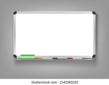 Blank Whiteboard. Magnetic White Board, Creative Offices Borders Vector Illustration, College Work Magnetically Empty Space Business And Education Whiteboards Isolate Presentation