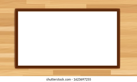 Blank whiteboard on wooden wall illustration
