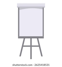 Blank whiteboard is standing on a wooden tripod, suggesting an upcoming business presentation