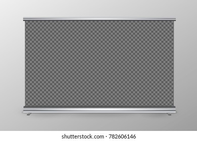 Blank wide realistic roll-up banner with transparent place for advertise poster