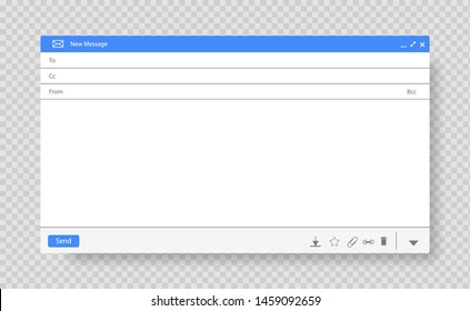 Blank window of E-mail, template vector illustration. E-mail blank template internet mail frame interface. Email message window.