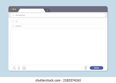 Blank Window Of Email, Template Vector Illustration. Email Message Window. Modern Flat Style. Mockup.
