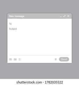 Blank window of E-mail window white template. Sample frame design Mail message interface blank mockup. Blank screen in flat design. Vector illustration