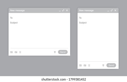 Blank window of E-mail window white template. Sample frame design Mail message interface blank mockup. Blank screen in flat design. Vector illustration