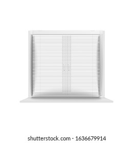 Blank window frame seen through horizontal jalousie blind stripes - home view and decoration template isolated on white background. Vector illustration.