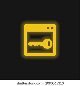 Blank Window With Key yellow glowing neon icon