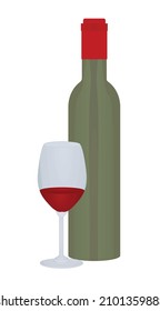 Botella de vino en blanco con vidrio. ilustración vectorial