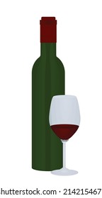 Blank wine bottle with glass. vector illustration