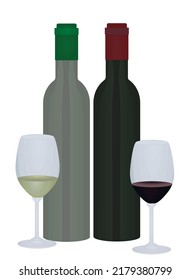 Blank wine bottle with glass. vector illustration