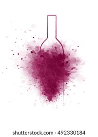 blank wine bottle silhouette and grunge grape