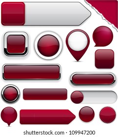 Blank wine red web buttons for website or app. Vector eps10.