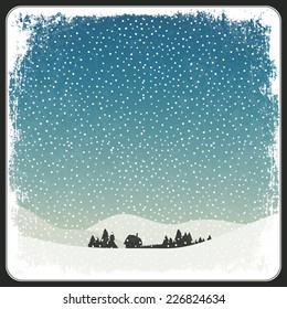 Blank Winter Scene Retro Card With Copyspace. Vector