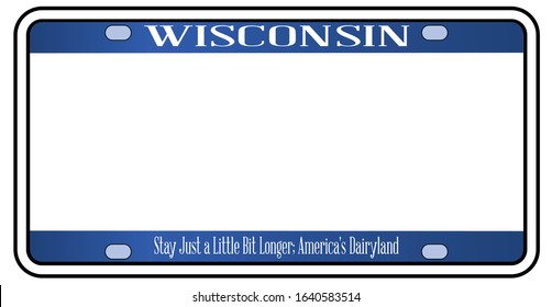 Blank Wisconsin state license plate in the colors of the state flag over a white background