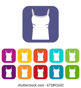 Blank women tank top icons set vector illustration in flat style In colors red, blue, green and other