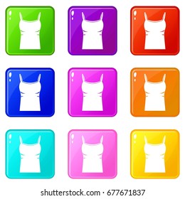 Blank women tank top icons of 9 color set isolated vector illustration