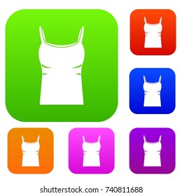 Blank women tank top set icon color in flat style isolated on white. Collection sings vector illustration