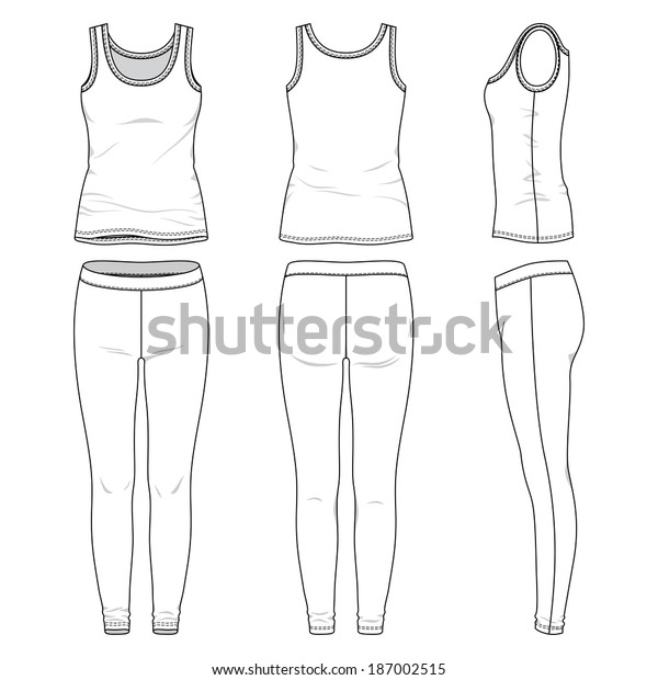 Blank women\'s active\
wear in front, back and side views. Vector illustration. Isolated\
on white.