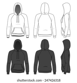 Blank Women's hoodie in front, back and side views