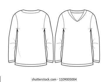 Blank women's long-sleeved T-shirt (front and back view)