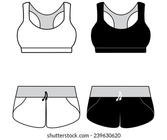 Blank women's sports suit in front views. Vector illustration