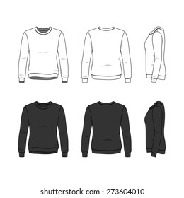 Blank Women's sweatshirt in front, back and side views.