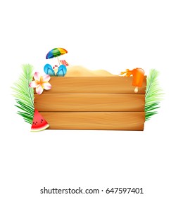 Blank wood board with copyspace and summer beach element vector illustration eps10