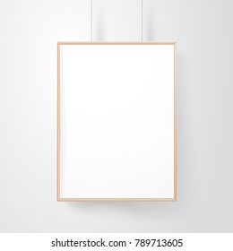 Blank Wood Frame On The Wall Vector Mockup