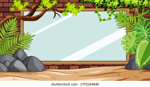 Blank wooden banner in zoo scene illustration