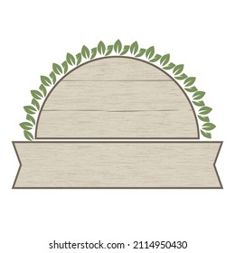 blank wooden board with leaves