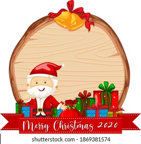 Blank wooden board with Merry Christmas 2020 font logo and Santa Claus illustration
