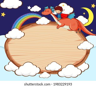 Blank wooden board in oval shape with kids doodle cartoon character illustration