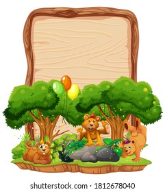 Blank wooden board template with bears in party theme isolated illustration