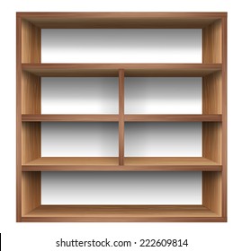 Blank wooden bookshelf. vector 