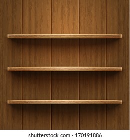 Blank wooden bookshelf. Vector illustration