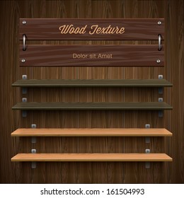 Blank wooden bookshelf, vector image. 