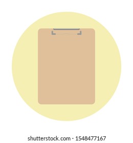 blank wooden brown clipboard icon  in blue yellow circle isolated on white background. flat design vector illustration