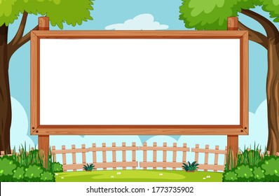 Blank wooden frame in nature scene illustration