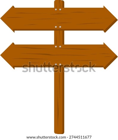 Blank wooden sign board, rustic timber planks and directional arrow pointers on poles, isolated vector illustration for text and design.