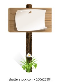 Blank wooden sign with paper wrapped and grass