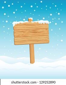 Blank Wooden Sign In Snow Illustration