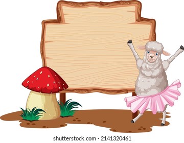 Blank wooden signboard with cute sheep illustration