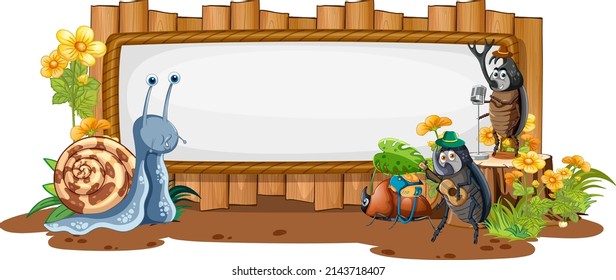 Blank wooden signboard with snail cartoon illustration